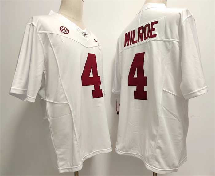 Men%27s Alabama Crimson Tide #4 Jalen Milroe White 2023 F.U.S.E. Stitched Football Jersey